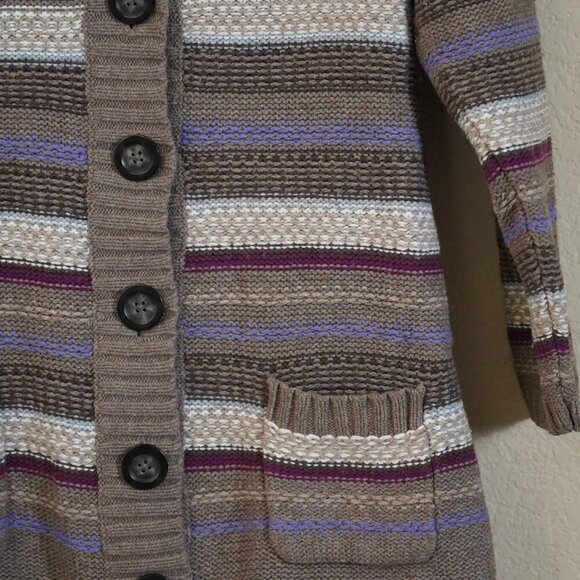 Vintage Old Navy Button Front Long Line Cardigan Lambswool XL Stripe Collar Y2K - Picture 2 of 10